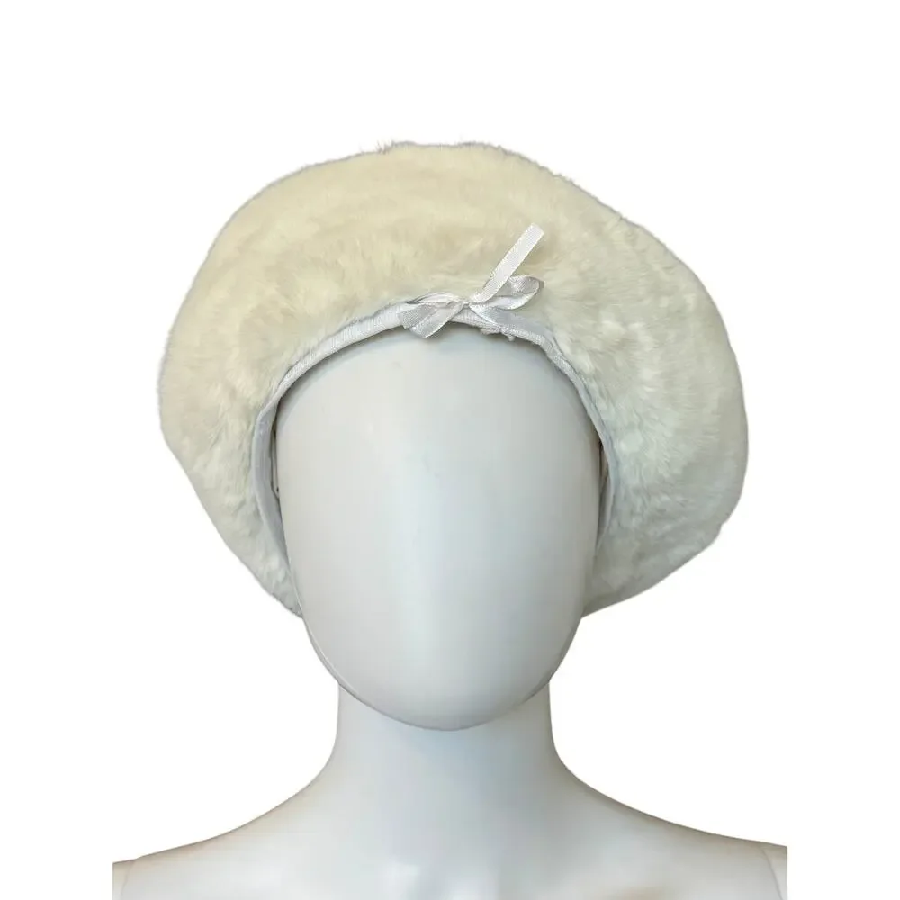New ~ OPEN EDIT ~ Women's White Faux Fur Beret Adjustable Hats One Size